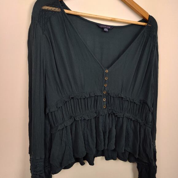 American Eagle Blouse Womens Small Boho Lace Peasant Top Long Sleeve Ruffle - Picture 4 of 16